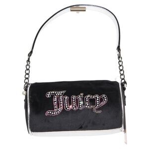 Juicy Couture Velvet String of Pearls Roll Bag in Black / Silver NWT